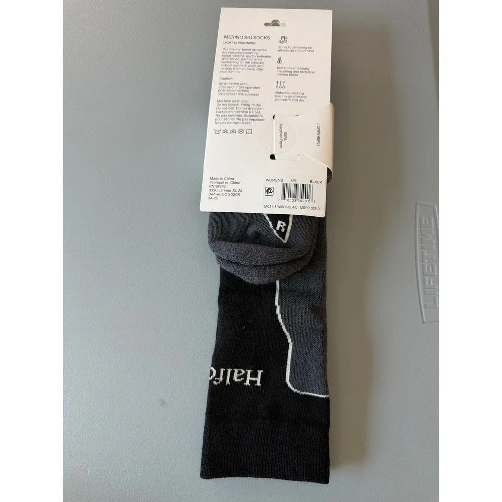 Halfdays Light Cushion Merino Ski Socks Womens M/L 9-12 Black Grey NWT